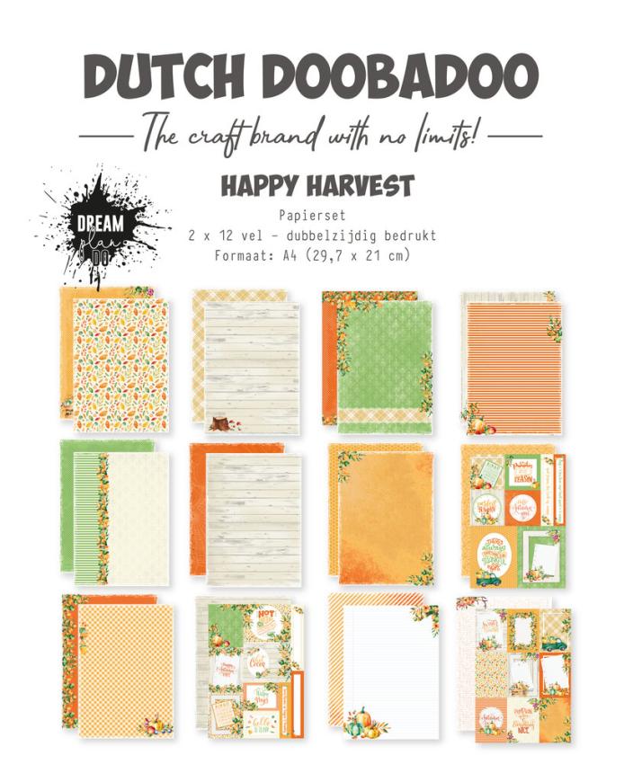 Dutch Doobadoo - Designpapier "Happy Harvest" Paper Pack 29,7x21cm - 12 Bogen