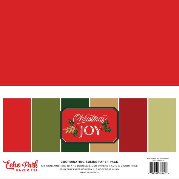 Echo Park - Cardstock "Christmas Joy" Coordinating Solids Paper 12x12 Inch - 6 Bogen 