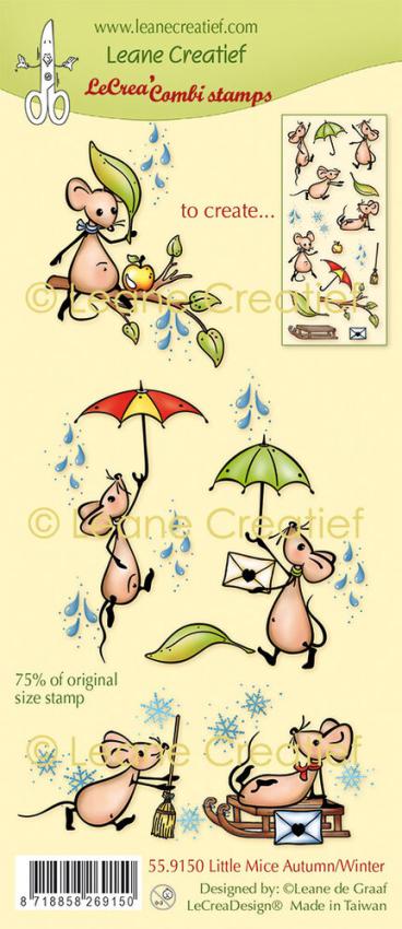 Leane Creatief - Stempelset "Mice Autumn/Winter" LeCrea Combi Clear Stamps