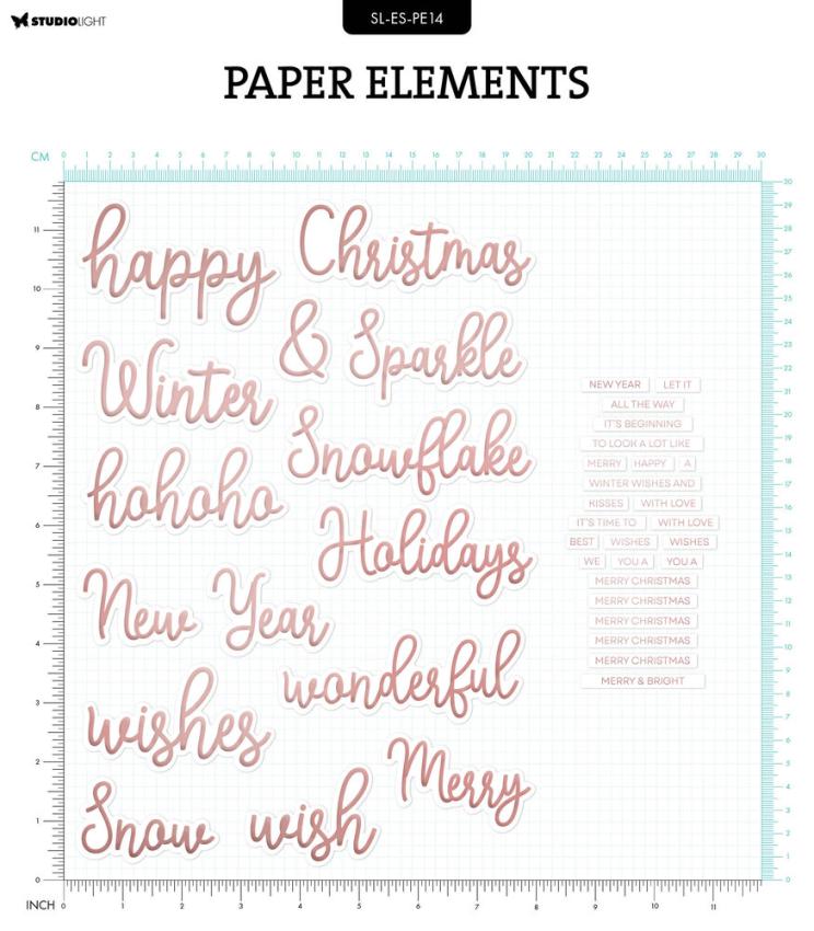 Studio Light - Stanzteile "Christmas" Paper Elements Sentiments Rosegold Foil 