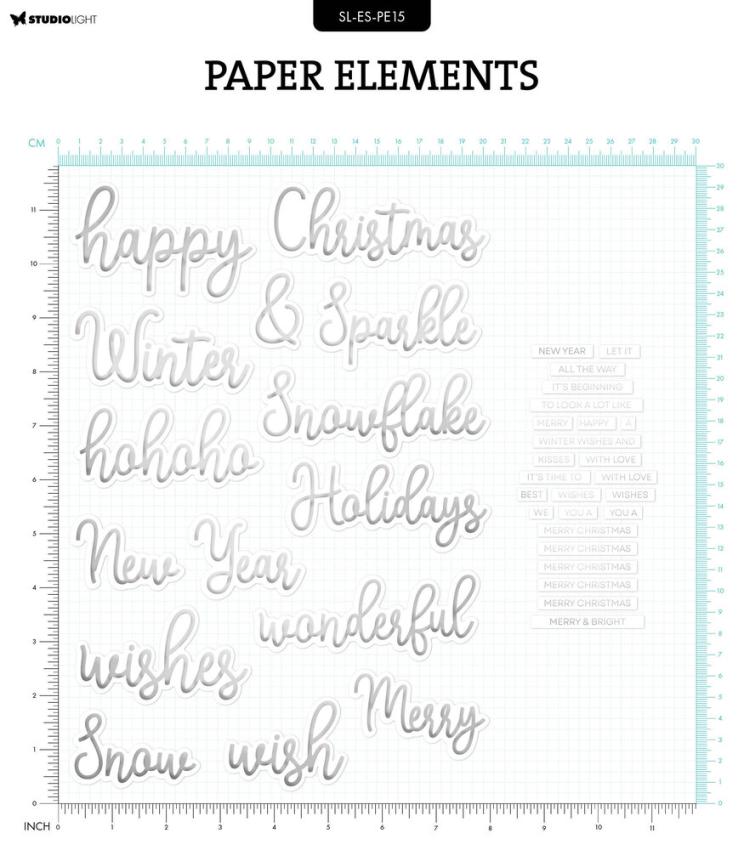 Studio Light - Stanzteile "Christmas" Paper Elements Sentiments Silver Foil 