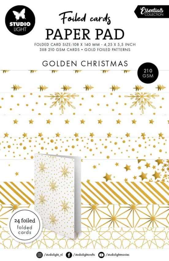 Studio Light - Foliertes Papier "Golden Christmas" Foiled Cards Paper Pad 10,8x14cm - 24 Bogen