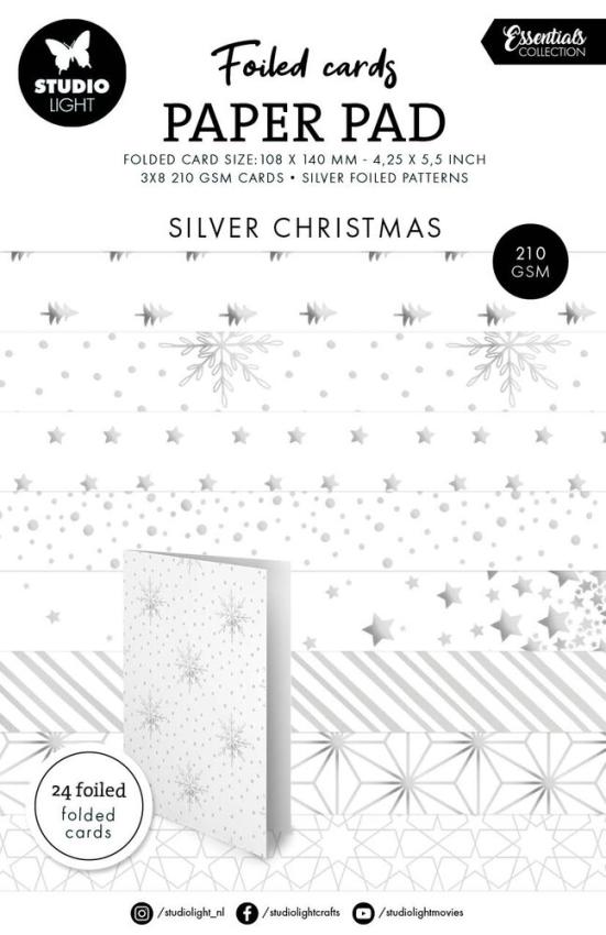 Studio Light - Foliertes Papier "Silver Christmas" Foiled Cards Paper Pad 10,8x14cm - 24 Bogen