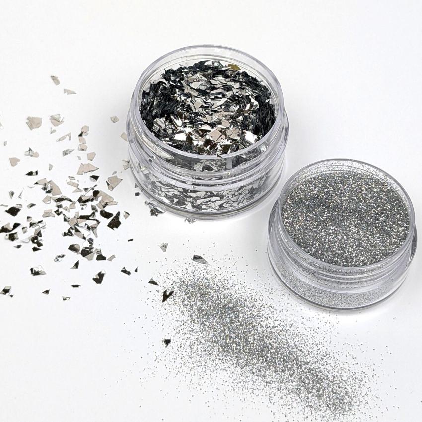 Cosmic Shimmer - Glitzermischung "Pure Silver" Spangles Set 2x10ml