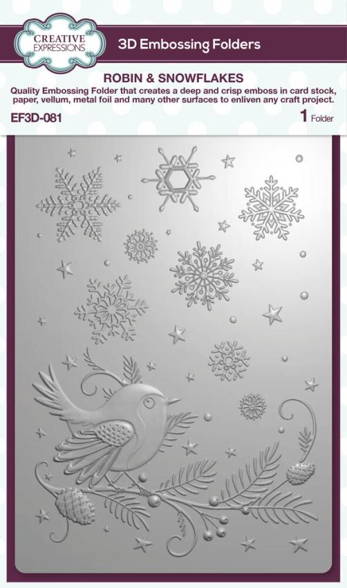 Creative Expressions - 3D Embossingfolder 5x7 Inch "Robin & Snowflakes" Prägefolder