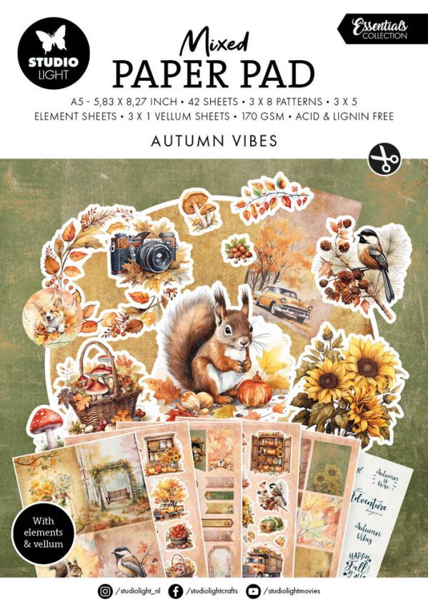 Studio Light - Designpapier A5 "Autumn Vibes" Mixed Paper Pad - 24 Bogen