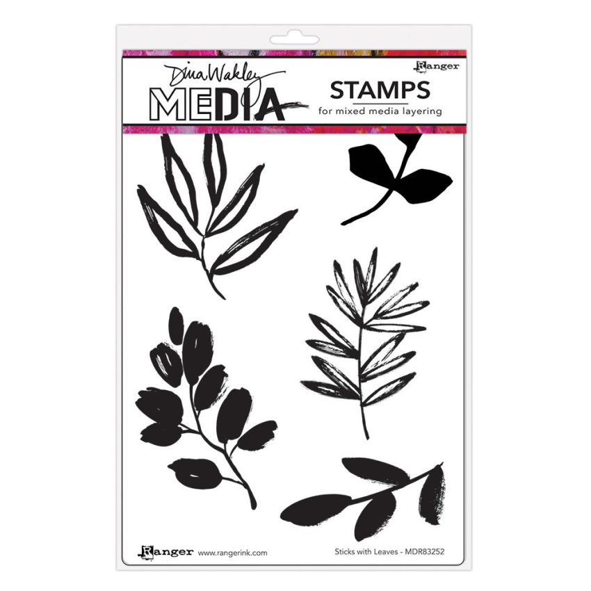 Ranger - Stempelset by Dina Wakley "Sticks with Leaves" Media Cling Stamp 