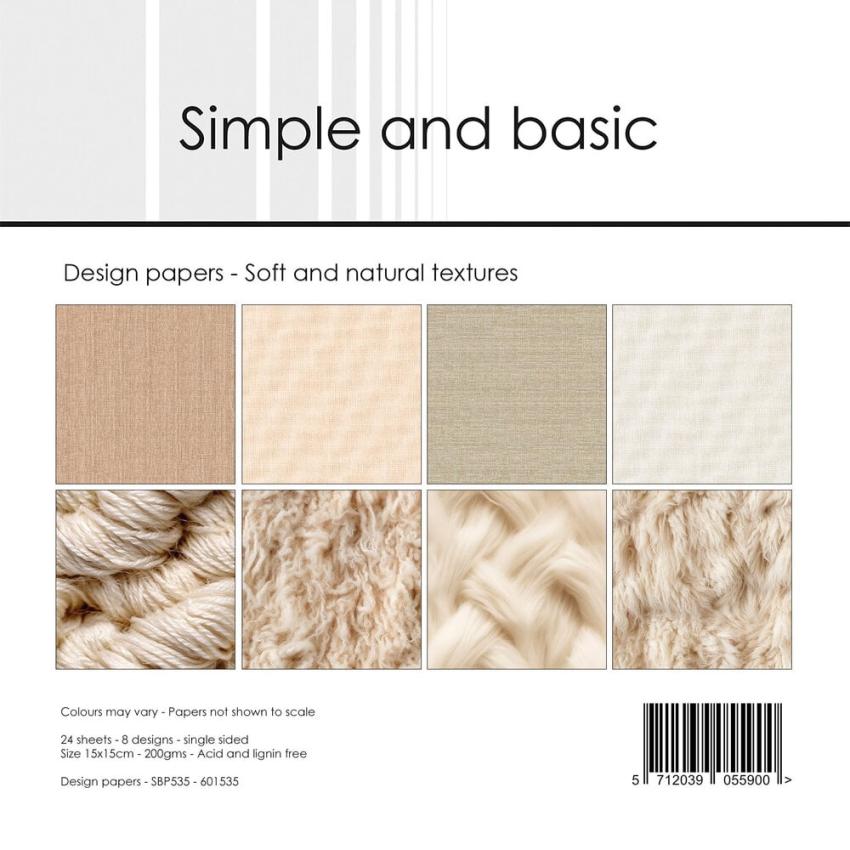 Simple and Basic - Designpapier "Soft and natural textures" Paper Pack 6x6 Inch - 24 Bogen 