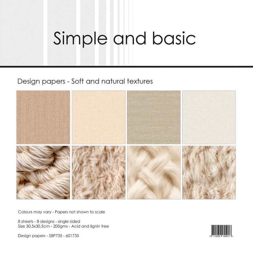 Simple and Basic - Designpapier "Soft and natural textures" Paper Pack 12x12 Inch - 8 Bogen 