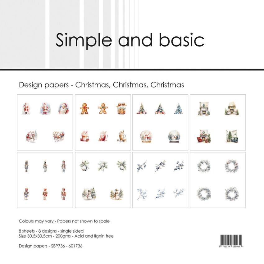 Simple and Basic - Designpapier "Christmas, Christmas, Christmas" Paper Pack 12x12 Inch - 8 Bogen 