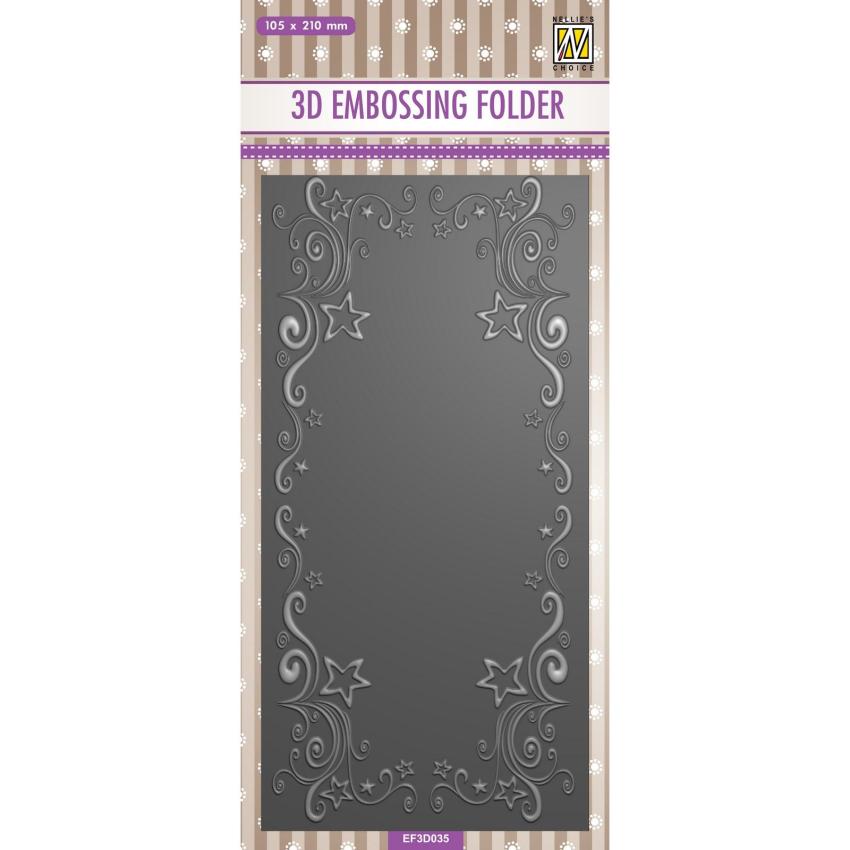 Nellie Snellen - Prägefolder "Curls-Stars Frame" 3D Embossing Folder Slimline