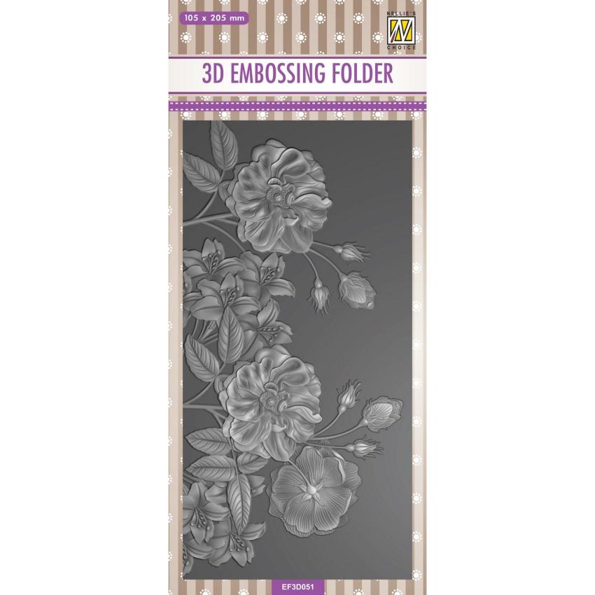 Nellie Snellen - Prägefolder "Flowers Wild Roses" 3D Embossing Folder Slimline