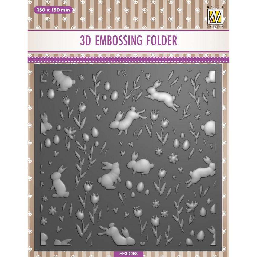 Nellie Snellen - Prägefolder "Background Rabbits & Tulips" 3D Embossing Folder 