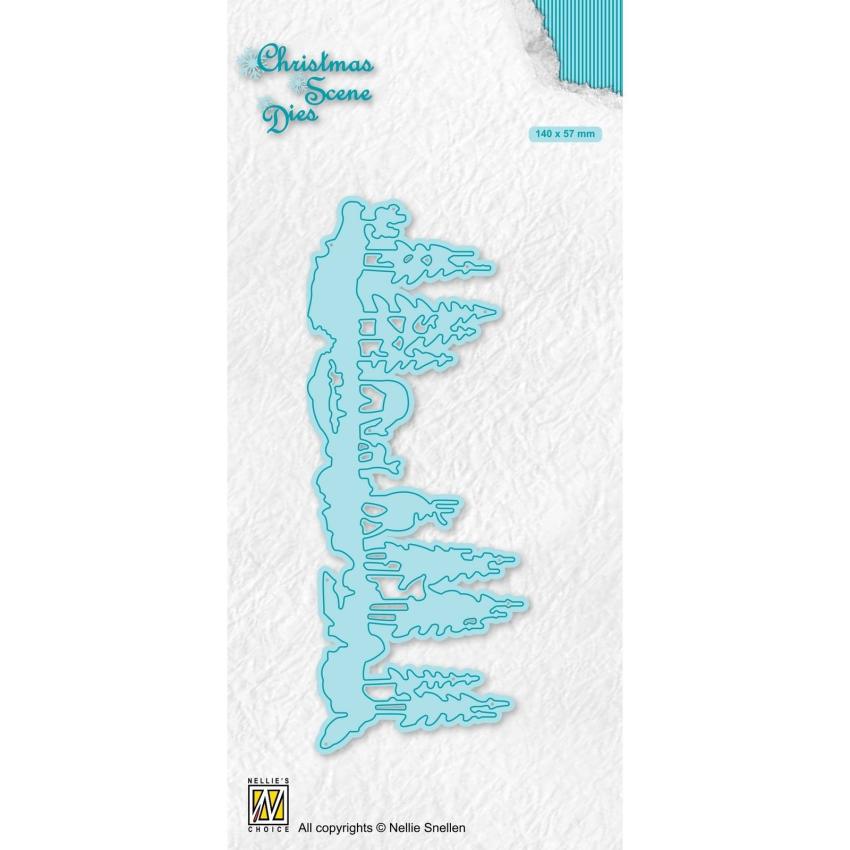 Nellie Snellen - Stanzschablone "Scene with Pinetrees and Deer" Christmas Scene Dies