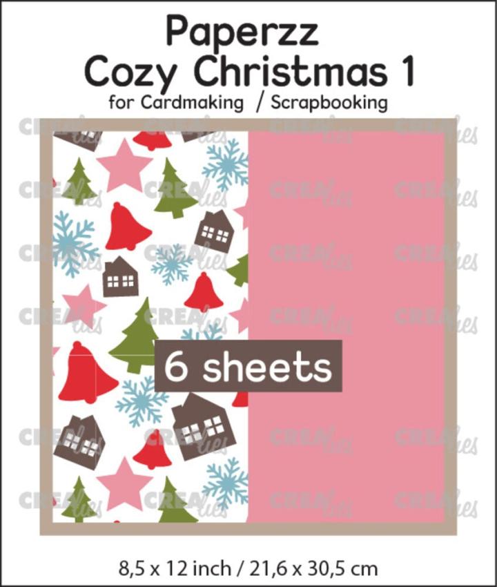 Crealies - Designpapier "Cozy Christmas No. 1 Variation + Pink" Paperzz Paper Pack  21,6x30,5 cm - 6 Bogen