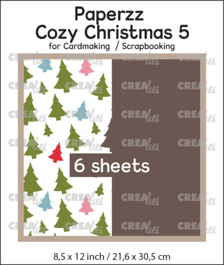 Crealies - Designpapier "Cozy Christmas No. 5 Trees + Brown" Paperzz Paper Pack  21,6x30,5 cm - 6 Bogen