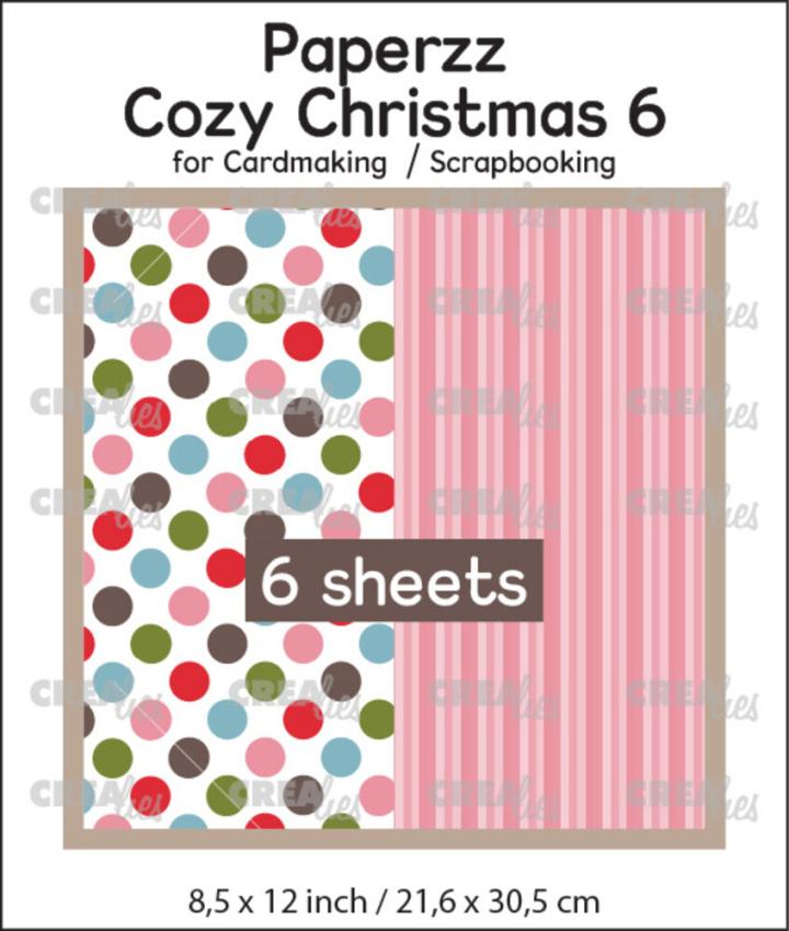 Crealies - Designpapier "Cozy Christmas No. 6 Dots + Pink Stripes" Paperzz Paper Pack  21,6x30,5 cm - 6 Bogen