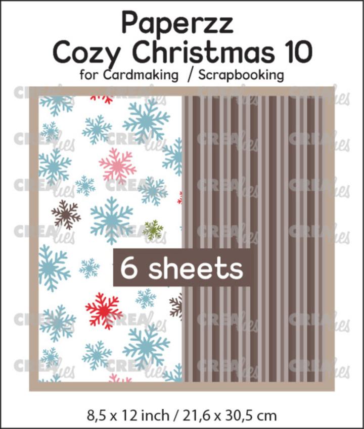 Crealies - Designpapier "Cozy Christmas No. 10 Snowflakes + Brown Stripes" Paperzz Paper Pack  21,6x30,5 cm - 6 Bogen