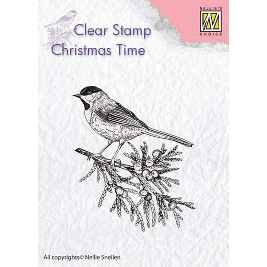 Nellie Snellen - Stempel "Conifer Branch with Bird" Clear Stamps Christmas Time