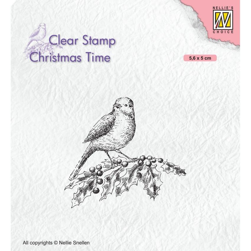 Nellie Snellen - Stempel "Bird on Hollybranch" Clear Stamps Christmas Time