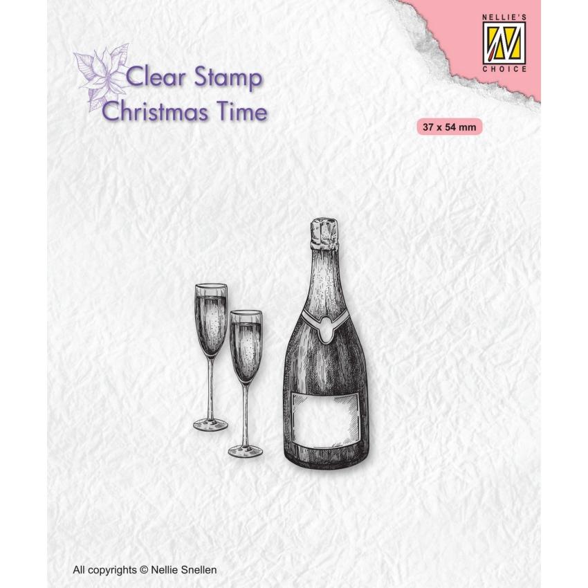 Nellie Snellen - Stempel "Champagne Bottle and Glasses" Clear Stamps Christmas Time