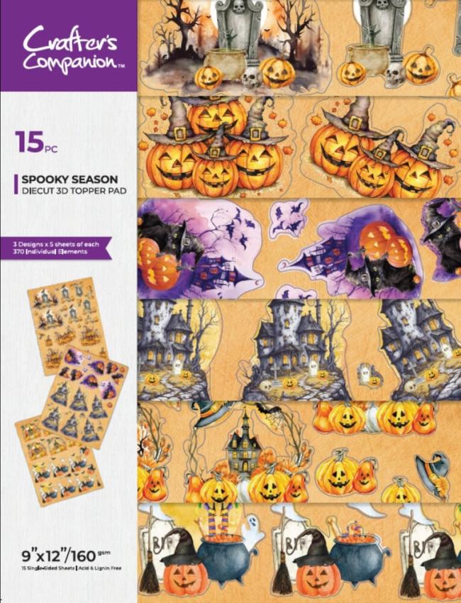 Crafters Companion - Stanzteile "Spooky Season" 3D Cut Topper Pad 9x12 Inch - 15 Bogen