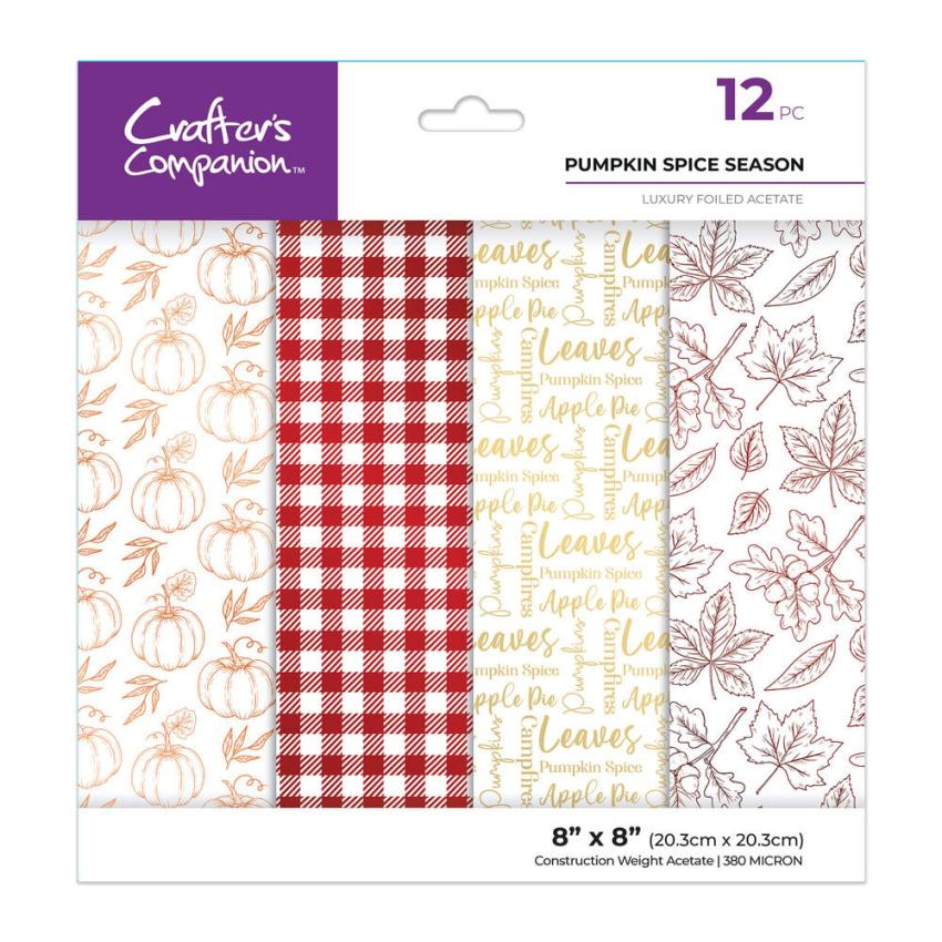 Crafters Companion "Pumpkin Spice Season" Luxury Foiled Acetate 8x8 Inch - 12 Bogen 