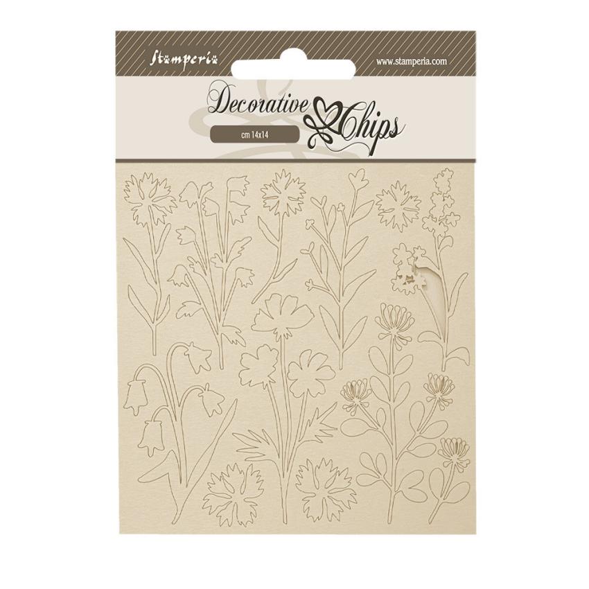 Stamperia - Holzteile 14x14 cm "Flowers" Decorative Chips