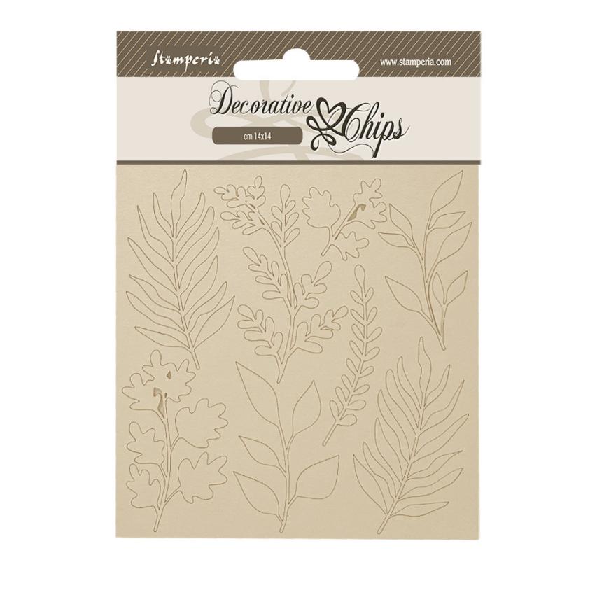 Stamperia - Holzteile 14x14 cm "Leaves" Decorative Chips