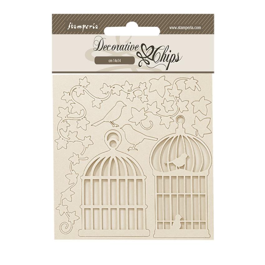 Stamperia - Holzteile 14x14 cm "Cages" Decorative Chips