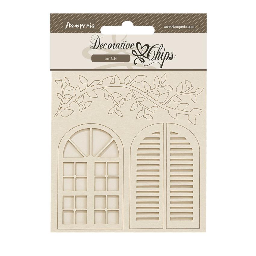 Stamperia - Holzteile 14x14 cm "Windows" Decorative Chips