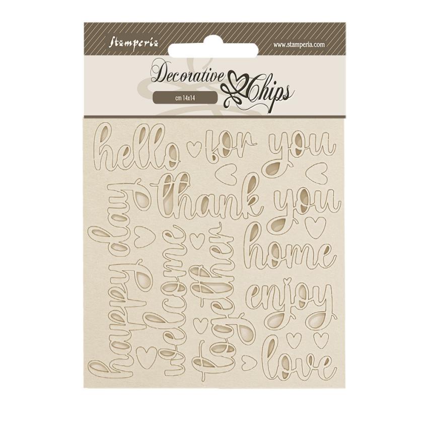 Stamperia - Holzteile 14x14 cm "Writings" Decorative Chips