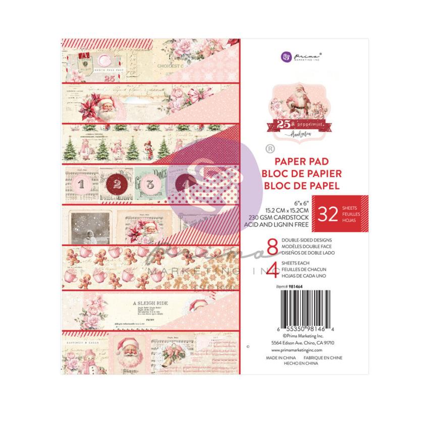 Prima Marketing - Designpapier "25 & Peppermint" Paper Pack 6x6 Inch - 32 Bogen