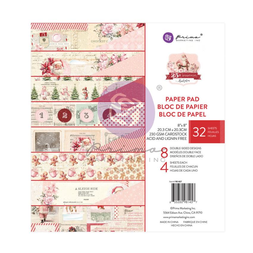 Prima Marketing - Designpapier "25 & Peppermint" Paper Pack 8x8 Inch - 32 Bogen