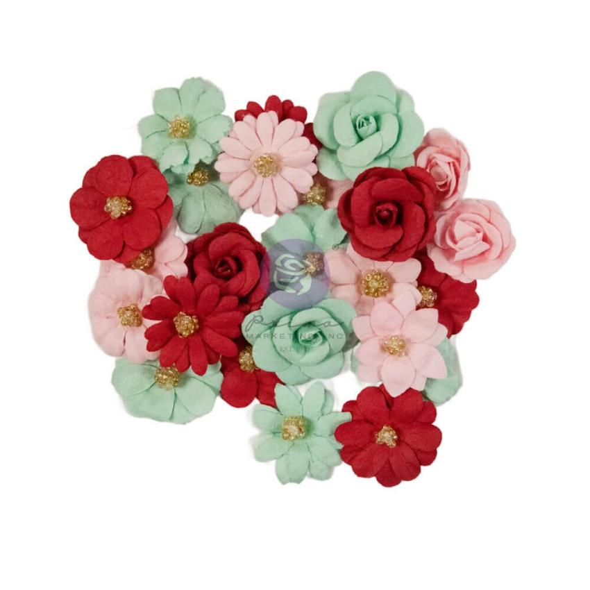 Prima Marketing - Papier Blumen "25 & Peppermint" Flowers Sparkling