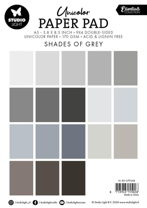 Studio Light - Cardstock "Shades Of Grey" Unicolor Paper Pad A5 - 36 Bogen