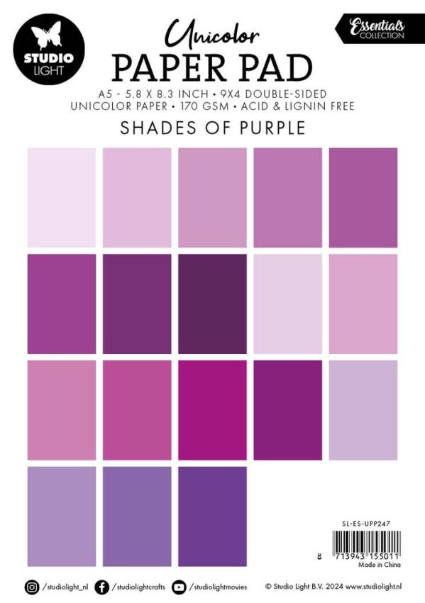 Studio Light - Cardstock "Shades Of Purple" Unicolor Paper Pad A5 - 36 Bogen