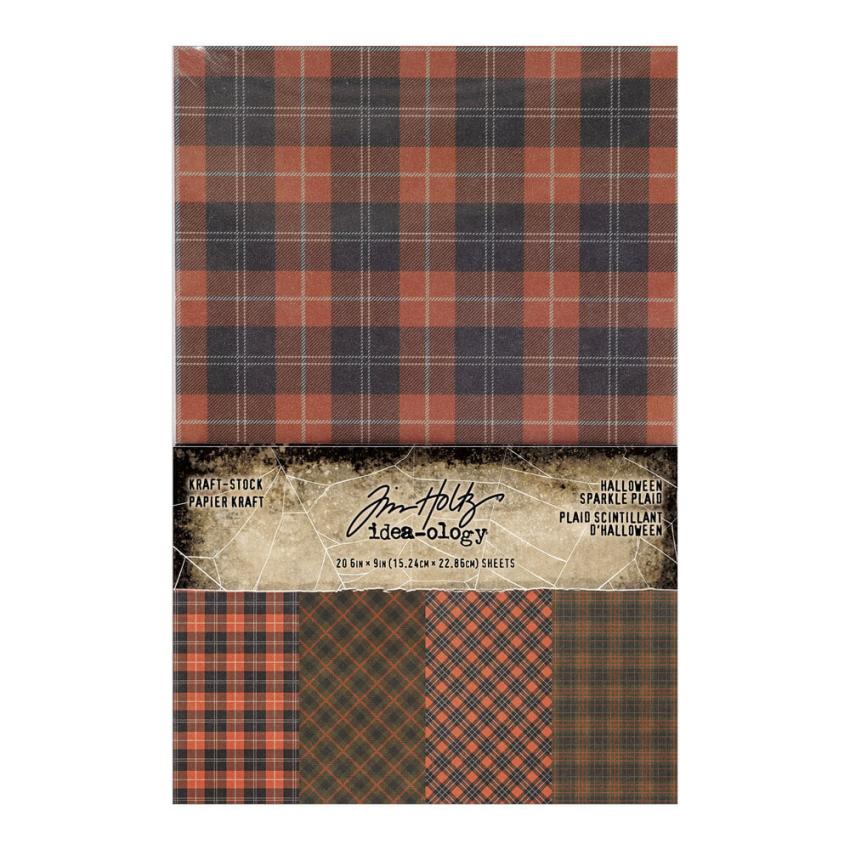 Tim Holtz - Idea Ology - Designpapier "Halloween Sparkle Plaid" Paper Pack 6x9 Inch - 20 Bogen 