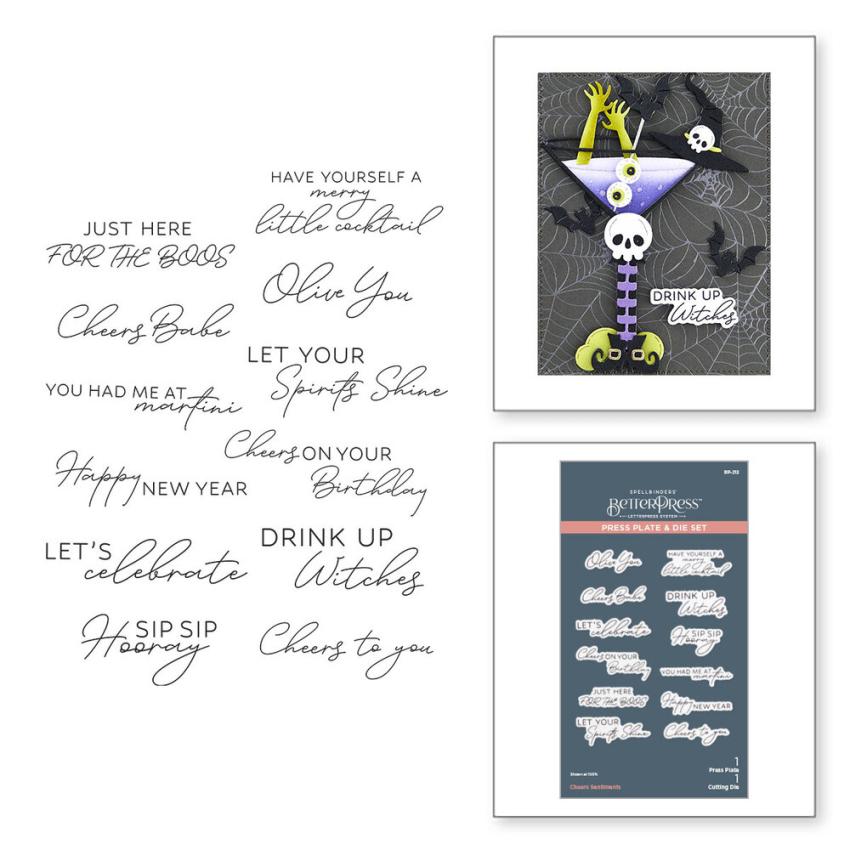 Spellbinders - Buchdrucktechnik "Cheers Sentiments" BetterPress Plate & Dies