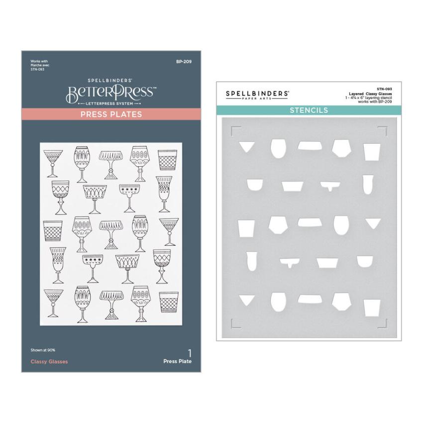 Spellbinders - Buchdrucktechnik "Layered Classy Glasses" BetterPress Plate & Stencil