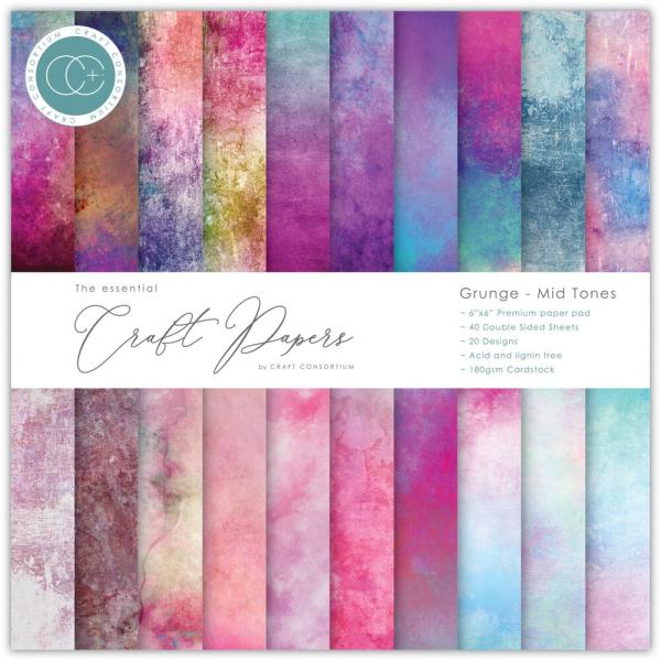 Craft Consortium - Designpapier "Grunge - Mid Tones" Paper Pad 6x6 Inch - 40 Bogen