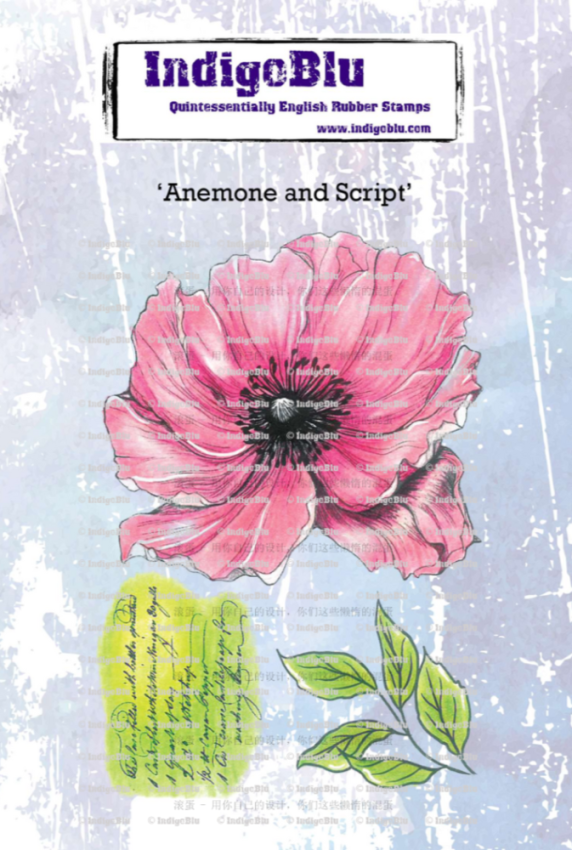 IndigoBlu - Gummistempel Set "Anemone and Script" A6 Rubber Stamp