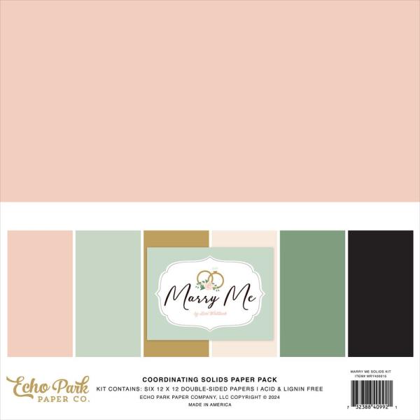 Echo Park - Cardstock "Marry Me" Coordinating Solids Paper 12x12 Inch - 6 Bogen 