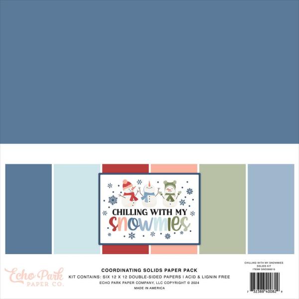 Echo Park - Cardstock "Chilling With My Snowmies" Coordinating Solids Paper 12x12 Inch - 6 Bogen 