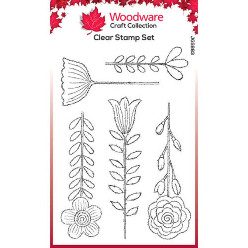 Woodware - Stempelset "Singles Blooms For Birds Flower Stems" Clear Stamps