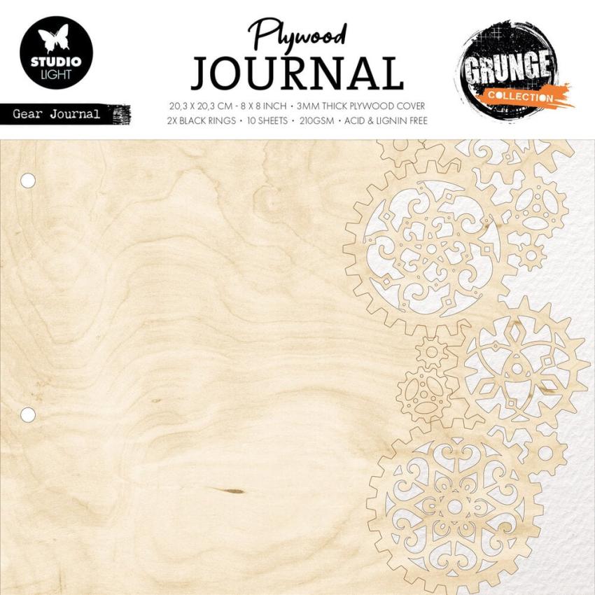 Studio Light - Holzteile 20,3x20,3cm "Gear Journal Grunge" Plywood Journal