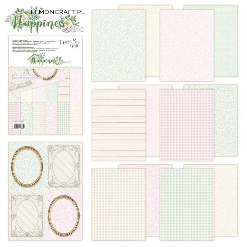 LemonCraft - Designpapier "Happiness" Basic Paper Pad 6x8 Inch - 12 Bogen