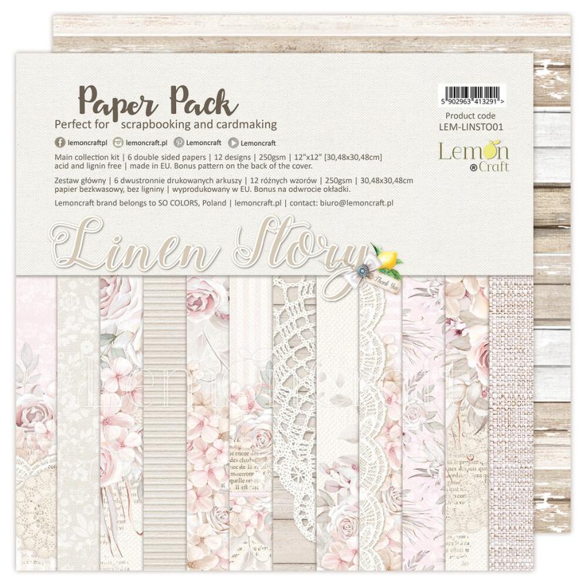 LemonCraft - Designpapier "Linen Story" Paper Pad 12x12 Inch - 6 Bogen