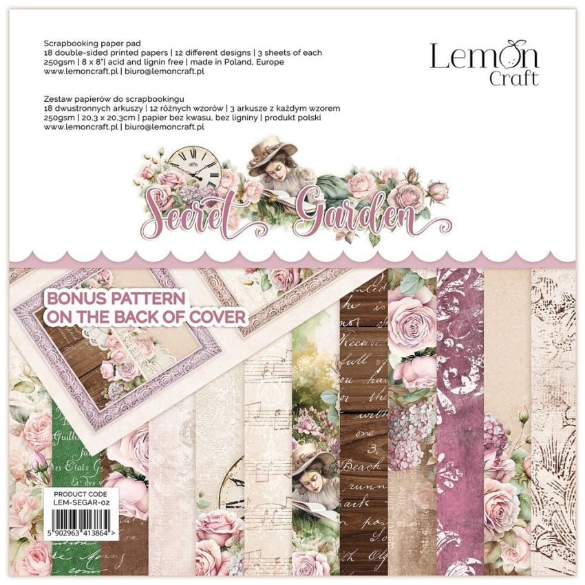 LemonCraft - Designpapier "Secret Garden" Paper Pad 8x8 Inch - 12 Bogen