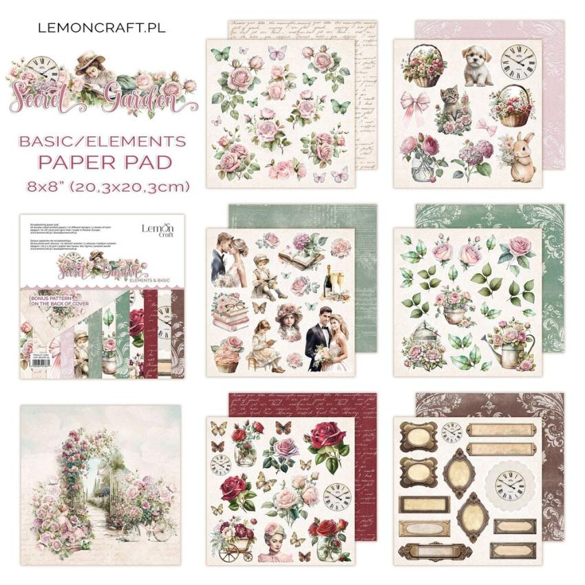 LemonCraft - Designpapier "Secret Garden" Paper Pad 6x8 Inch - 12 Bogen